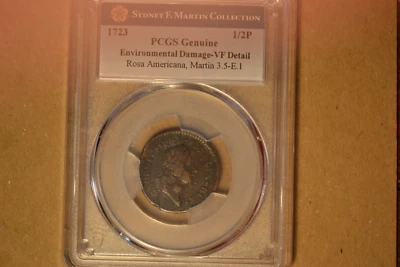 1723 Rosa Americana Halfpenny. Martin 3.5-E.1. PCGS VF Det. Uncrowned Rose. RARE - Image 1 of 4