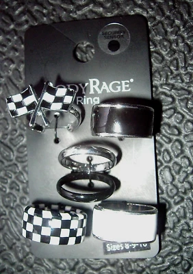 BODY RAGE RACE CAR RACING Logo 6 anillos talla 8,9,10 nuevo en tarjeta ¡NUNCA USADO nuevo! Foto 1 de 2