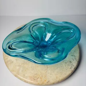 Vintage Murano Sommerso Blue Glass Abstract Decorative Bowl MCM 60s 70s - Picture 1 of 15