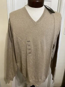 BRAND NEW Beige IZOD 100% Cotton Knit V-Neck Sweater Size XL Long Sleeve - Picture 1 of 9