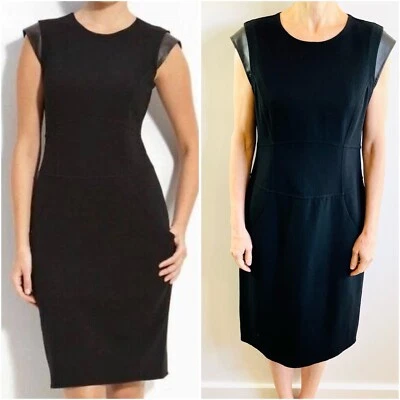 Vestido Lafayette 148 New York Talla 8 10 (US6) Negro Cuero Crepé Acentos Cambio Foto 1 de 4