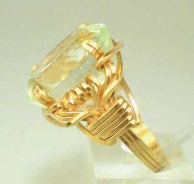 ENORME ANILLO TOPACIO AZUL CLARO-VERDE OVALADO 18 QUILATES ORO AMARILLO 10K AJUSTE DE ALAMBRE TALLA 7 Foto 1 de 4