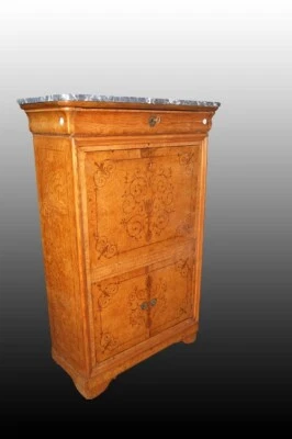 Secretaire francese del 1800 stile Carlo X finemente intarsiato - Immagine 1 di 4