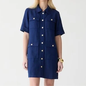 NWT J.Crew Gamine shirtdress in linen Navy Short Sleeve Preppy Classic New 0 - Picture 1 of 11