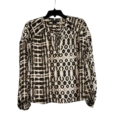 INC International Concepts Blouse Top Size Small Brown White Pattern Womens - Image 1 of 4