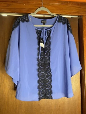 Nicole by Nicole Miller blouse top M Open Sleeves Tie Boho Amparo blue lace - Image 1 of 4