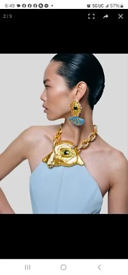  Pendientes colgantes de lágrima circonita cúbica monstruo mal de ojo inspirados en Schiaparelli  Foto 1 de 4