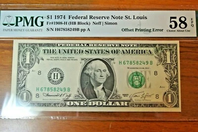 1974 Federal Reserve Note 1 one dollar offset print error ST. LOUIS - Image 1 of 4