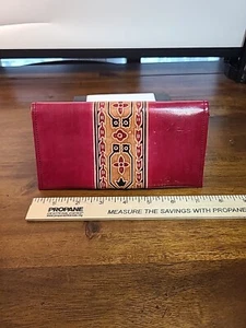 100% Leather Made In India Red Wallet Hand Tooled - Picture 1 of 11