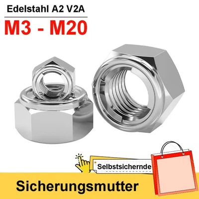 Sicherungsmutter Edelstahl A2 V2A Selbstsichernde Muttern M3 M4 M5 M6 M8 bis M20 - Bild 1 von 4