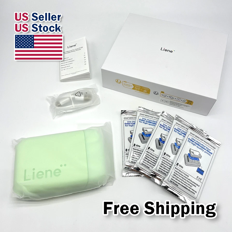 Liene 2x3” Mini Portable Instant Photo Printer Bundle, Green w/ 50 photos - Image 1 of 4