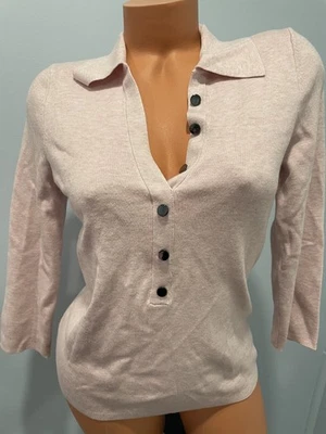 Casa Blanca Mercado Negro Talla M Nuevo Sin Etiquetas Cuello Botón Suéter Top Manga 3/4 Foto 1 de 4