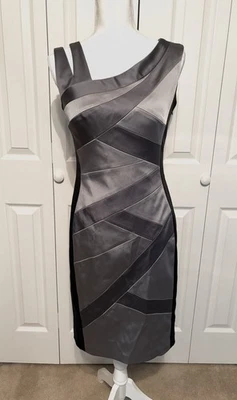 Vestido Vaina JAX Mujer Talla 8 Negro Gris Satinado Cremallera Lateral Completamente Forrado con Copas Foto 1 de 4