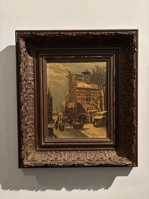 Pintura a óleo vintage “AMSTERDAM CANAL STREET” – Cidade holandesa do século XX - Imagem 1 de 4