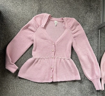 River Island Pink Pearl Beaded Oversized Cardigan Size 6 (would Fit 8-10) - Image 1 of 4