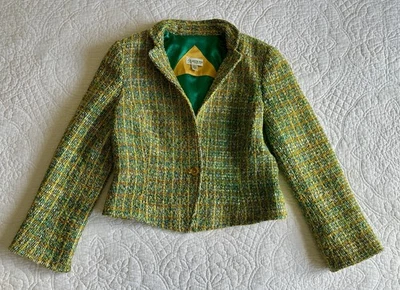 Abrigo Chaqueta Blazer Vintage Austin Reed Tweed Talla 8 Amarillo Verde Seda Negocios Foto 1 de 4