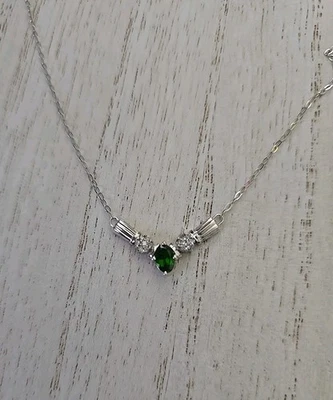 $850 Kay jewelers 10k White Gold diamond green pendant Necklace lab created  - Image 1 of 4