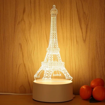 Luz Nocturna en Forma de Torre Eiffel con Patrón Monocromo USB para Lámpara de Noche de Dormitorio Foto 1 de 4