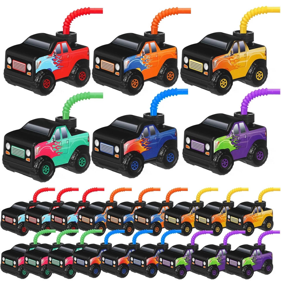Набор из 24 дорожных чашек с соломинками Monster Truck, пластиковый автомобиль для бездорожья, напиток, куб... - Изображение 1 из 4