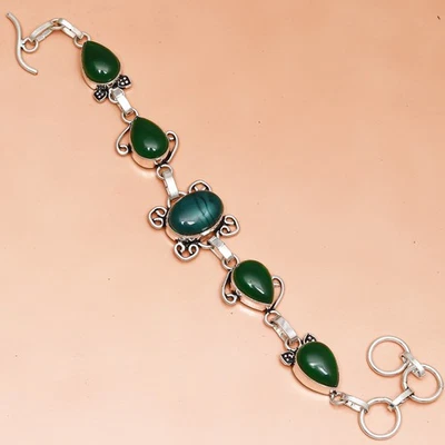 Green Onyx Gemstone Gift For Mother's Jewelry Bracelet 7-8'' - Image 1 of 4