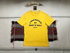 Levi's Saved By Rock N Roll T-Shirt M Yellow Single Stitch Rare 70s Style 2016 - Picture 1 of 14