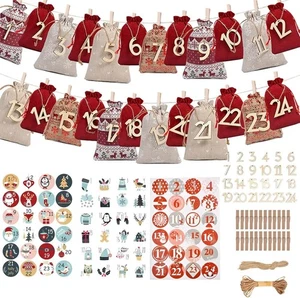 24PCS Christmas Advent Calendar Drawstring Bags Set, 24 Days Xmas Countdown Line - Picture 1 of 8