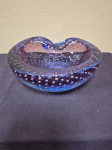 Vtg Murano? Art Glass Bullicante Ashtray Trinket Jewelry Dish Amethyst to Blue - Bild 1 von 15