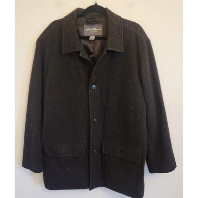 Eddie Bauer Mens Barn Coat Brown Wool Herringbone Chore Jacket Size Large - Image 1 of 4