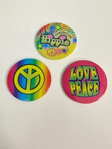 3 Love Peace Hippie 2,5" Knöpfe tolle Farbe - Bild 1 von 2