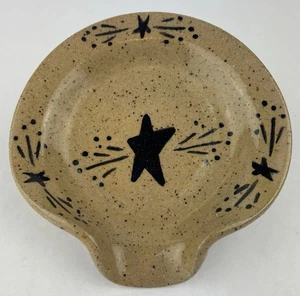 Studio Art Pottery Blue Spoon Rest Signed 5" Tan Blue Star Pattern - Picture 1 of 6