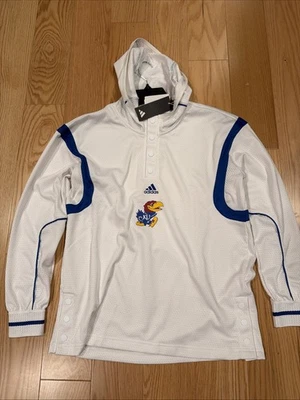 adidas NCAA Kansas KU Jayhawks University White Mesh Hoodie Sz S NWT HN7658 Men - Image 1 of 4