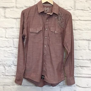 Wrangler S Rock 47 Pearl Snap Long Sleeve Maroon Burgundy Men’s Shirt Cotton - Picture 1 of 9