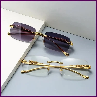 Nuevas gafas de sol rectangulares sin montura vintage de metal con cabeza de leopardo moda sin marco Foto 1 de 4
