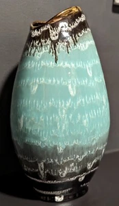 Jarrón vintage Carstens Tönnieshof ALEMANIA OCCIDENTAL 544-29 11,5" turquesa dorado negro - Imagen 1 de 21