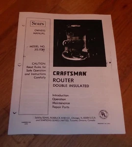 SEARS CRAFTSMAN ROUTER DOUBLE INSULATED OWNERS MANUAL 315.17381 17381 - Picture 1 of 1