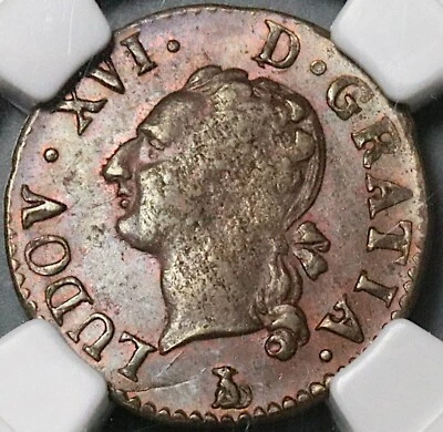1789 年 T 版 NGC 评级 MS 61 法国路易十六 Liard Nantes 完好硬币流行 1/1 (23032302C) — 第 1/4 张图片
