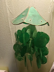 Vintage Delicate Green glass   WIND CHIMES  Hanging Mobile - Picture 1 of 3