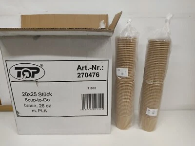 500x Bio Soup to go Suppenbecher Suppenbehälter 500st. braun Kompostierbar 750ml - Bild 1 von 4