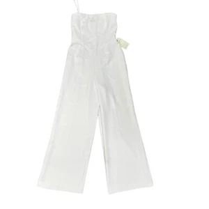 Abercrombie & Fitch Jumpsuit Women S White Strapless Crepe Corset Style Wide Leg - Picture 1 of 16