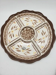 Temp-tations Old World by Tora Brown Leaf Divided Snack Chip Dip Tray Cake Plate - Picture 1 of 4