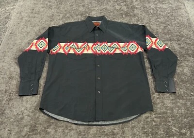 Vintage Rustler Shirt Men XL Black Striped Aztec Western Pearl Snap Long Sleeve - Image 1 of 4