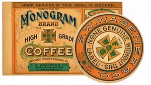 2 GENUINE TIN CAN LABELS VINTAGE COFFEE CHARLESTON 1920S GENERAL STORE ROUND - Picture 1 of 3