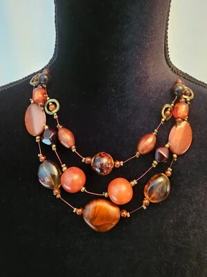 Chicos naranja y marrón piedra oro oscuro joyería de moda J32 Foto 1 de 4