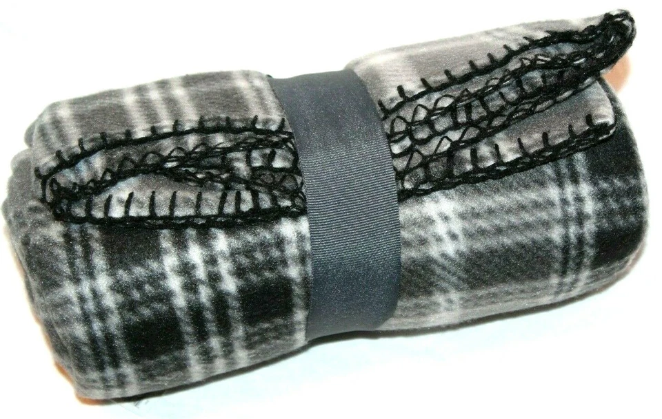 Cannon Grey Plaid Fleece Throw 50x60" With Tags