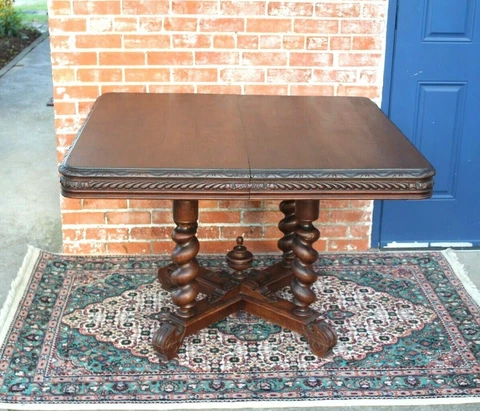 French Antique Dark Oak Louis XIII Renaissance Kitchen Table Circa 1880 Cover