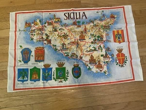 New Banner Map Of Sicily Italy On Cotton Cloth-Colorful-36x22-Made In Italy - Picture 1 of 5