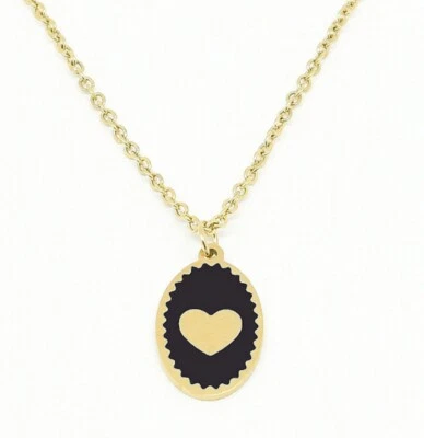 Colar feminino folheado a ouro titânio aço inoxidável esmalte oval coração 18-20" - Imagem 1 de 4