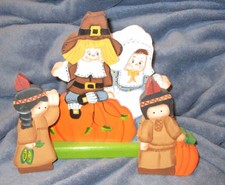 Cute # piece Wood painted Pilgrims & Native Am. Thanksgiving Decor
