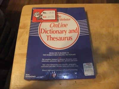 RARE VTG 1992 MERRIAM-WEBSTER DICTIONARY & THESAURUS SEALED NEW ONLINE 3.5" PC - Image 1 of 4