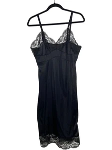 Vintage 60s 70s Movie Star Lace Detail Slip Dress Lingerie Size 36 Black - Picture 1 of 6